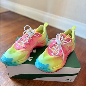 Puma Pink and Yellow Sneakers Vibrant Gradient Design